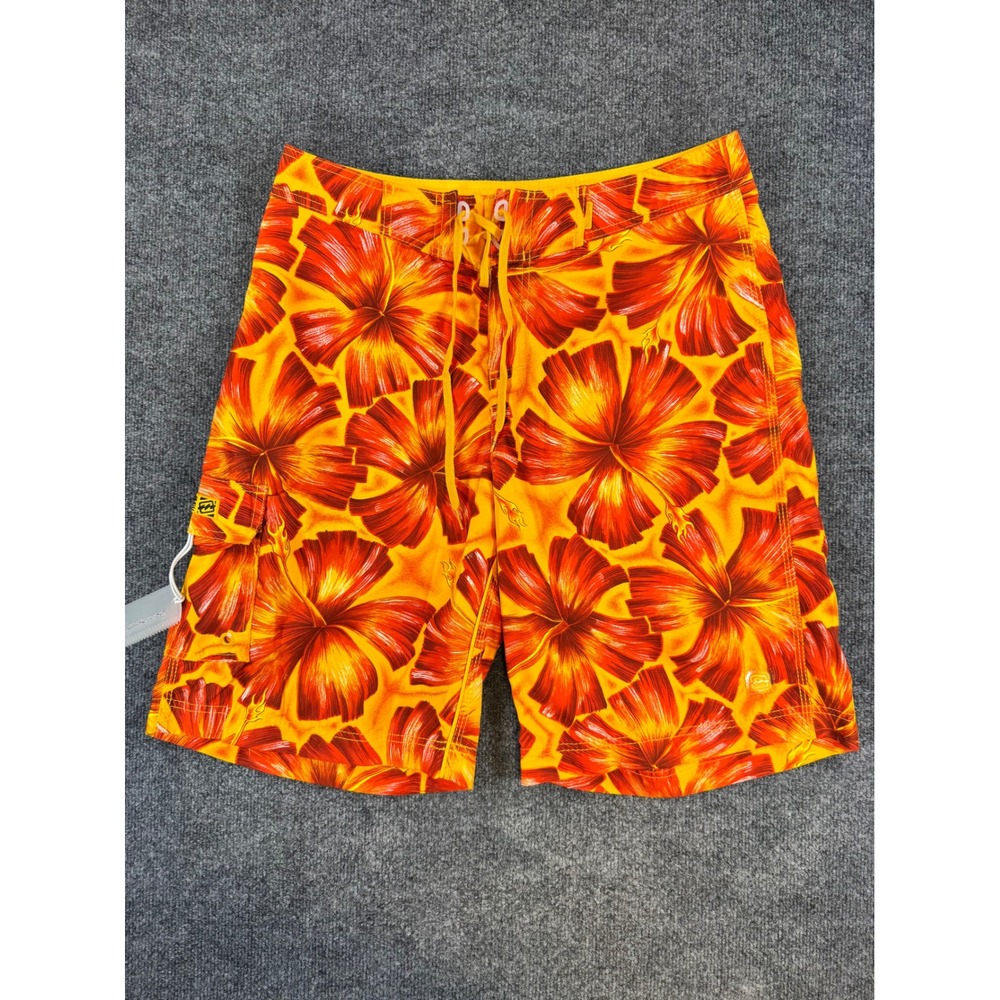 Billabong‎ Mens Hibiscus Floral Board Shorts Orange Yellow Size 34